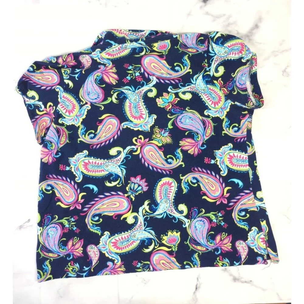 Caribbean Joe Womens 3XL Multicolor Paisley Collared V Neck Plus Size Top - Picture 4 of 7